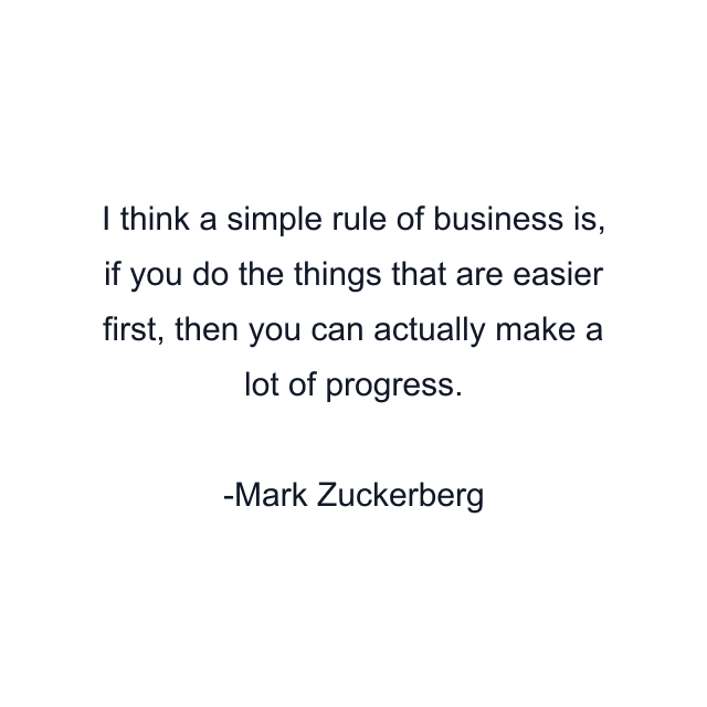 I think a simple rule of business is, if you do the things that are easier first, then you can actually make a lot of progress.