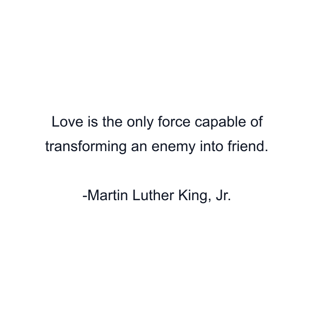 Love is the only force capable of transforming an enemy into friend.