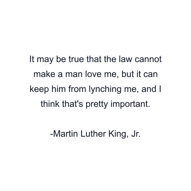 It may be true that the law cannot make a man love me, but it can keep him from lynching me, and I think that's pretty important.