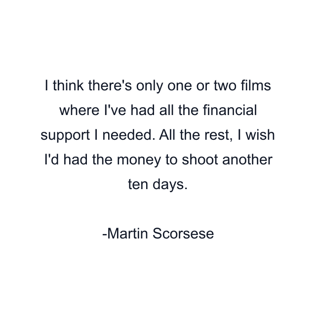 I think there's only one or two films where I've had all the financial support I needed. All the rest, I wish I'd had the money to shoot another ten days.