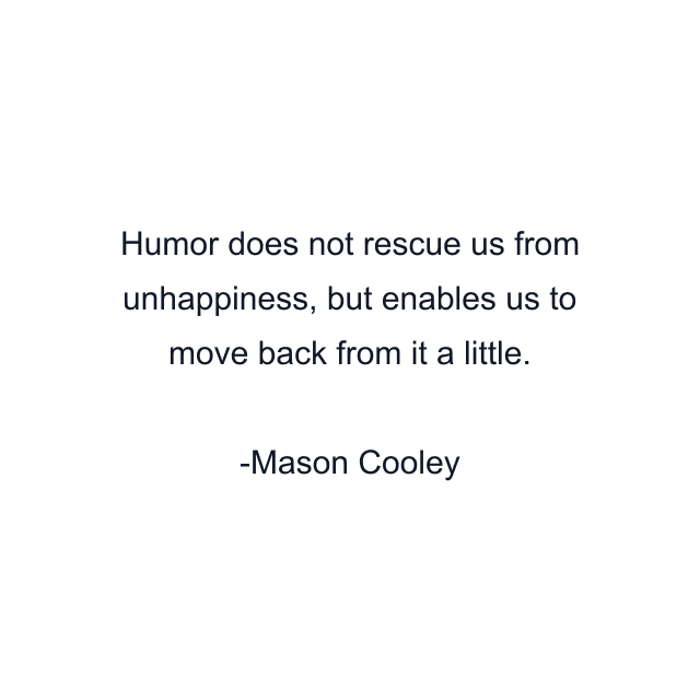 Humor does not rescue us from unhappiness, but enables us to move back from it a little.