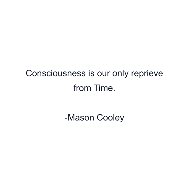 Consciousness is our only reprieve from Time.