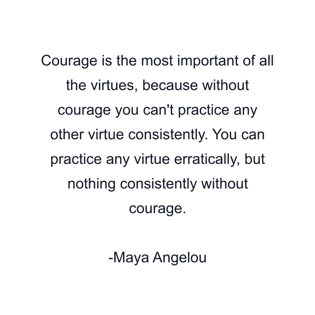 Courage is the most important of all the virtues, because without courage you can't practice any other virtue consistently. You can practice any virtue erratically, but nothing consistently without courage.