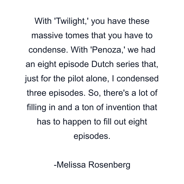 With 'Twilight,' you have these massive tomes that you have to condense. With 'Penoza,' we had an eight episode Dutch series that, just for the pilot alone, I condensed three episodes. So, there's a lot of filling in and a ton of invention that has to happen to fill out eight episodes.