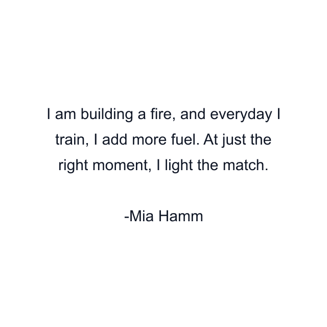 I am building a fire, and everyday I train, I add more fuel. At just the right moment, I light the match.