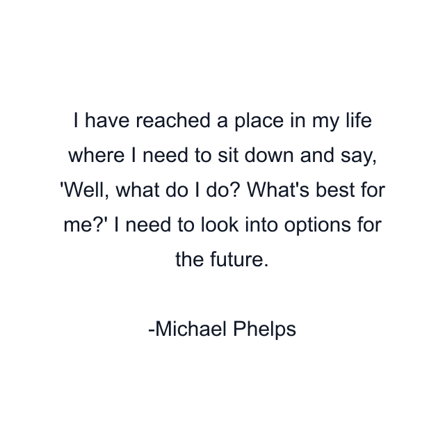 I have reached a place in my life where I need to sit down and say, 'Well, what do I do? What's best for me?' I need to look into options for the future.