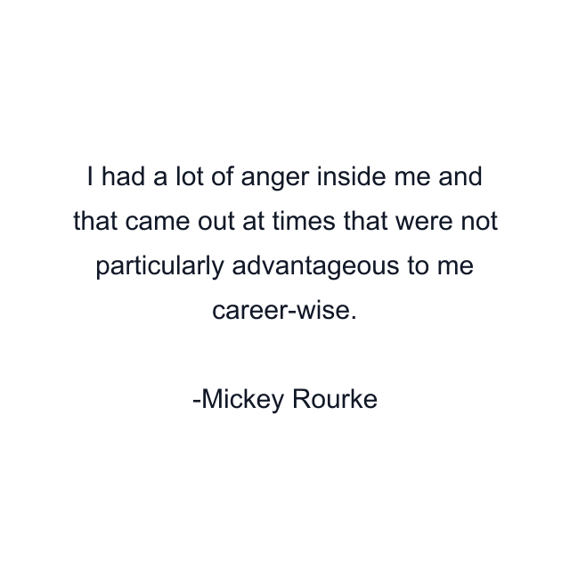 I had a lot of anger inside me and that came out at times that were not particularly advantageous to me career-wise.