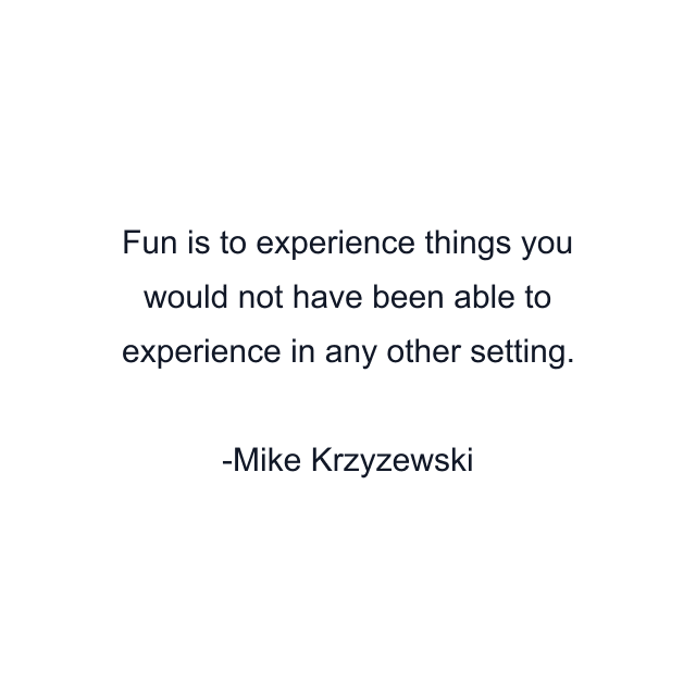 Fun is to experience things you would not have been able to experience in any other setting.