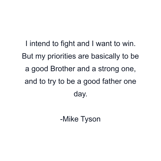 I intend to fight and I want to win. But my priorities are basically to be a good Brother and a strong one, and to try to be a good father one day.