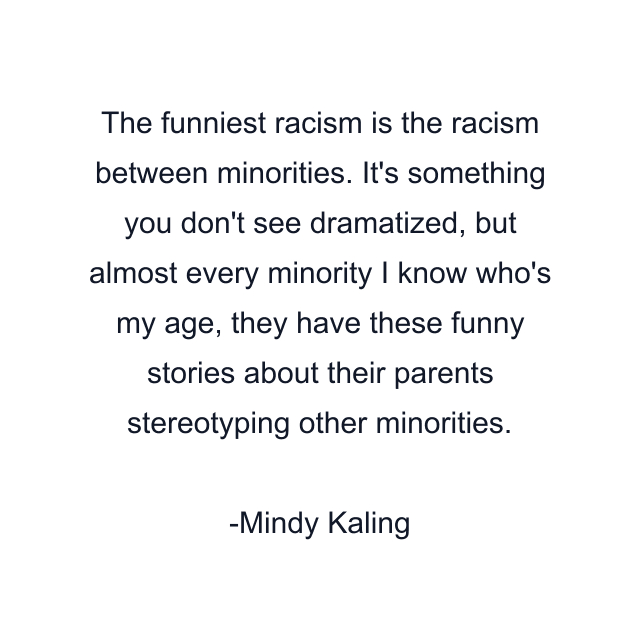 The funniest racism is the racism between minorities. It's something you don't see dramatized, but almost every minority I know who's my age, they have these funny stories about their parents stereotyping other minorities.