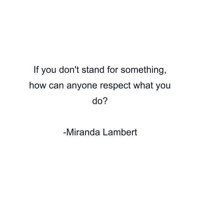 If you don't stand for something, how can anyone respect what you do?