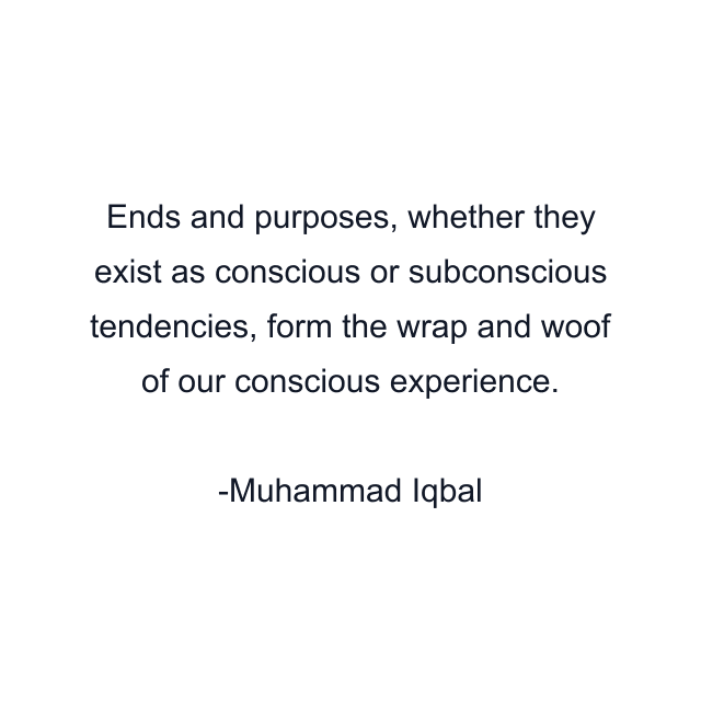 Ends and purposes, whether they exist as conscious or subconscious tendencies, form the wrap and woof of our conscious experience.