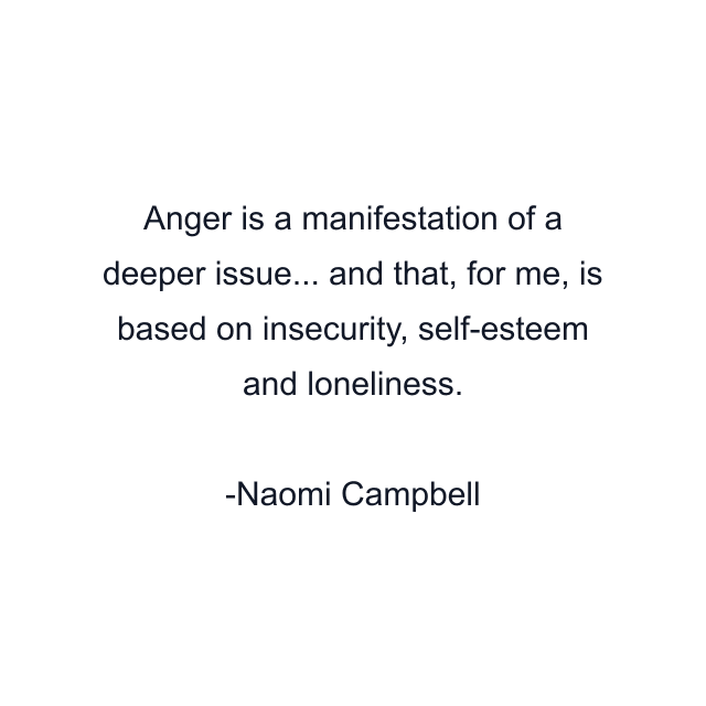 Anger is a manifestation of a deeper issue... and that, for me, is based on insecurity, self-esteem and loneliness.