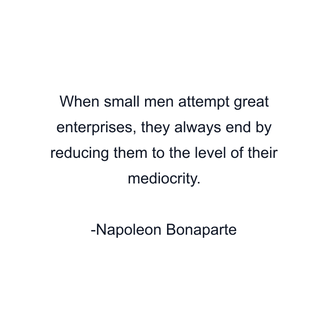 When small men attempt great enterprises, they always end by reducing them to the level of their mediocrity.