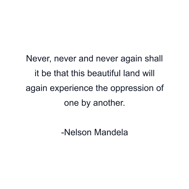 Never, never and never again shall it be that this beautiful land will again experience the oppression of one by another.