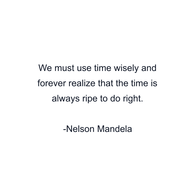 We must use time wisely and forever realize that the time is always ripe to do right.