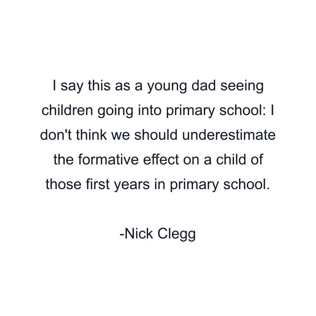 I say this as a young dad seeing children going into primary school: I don't think we should underestimate the formative effect on a child of those first years in primary school.