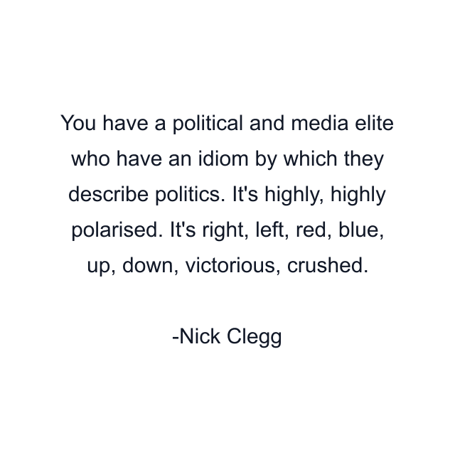 You have a political and media elite who have an idiom by which they describe politics. It's highly, highly polarised. It's right, left, red, blue, up, down, victorious, crushed.