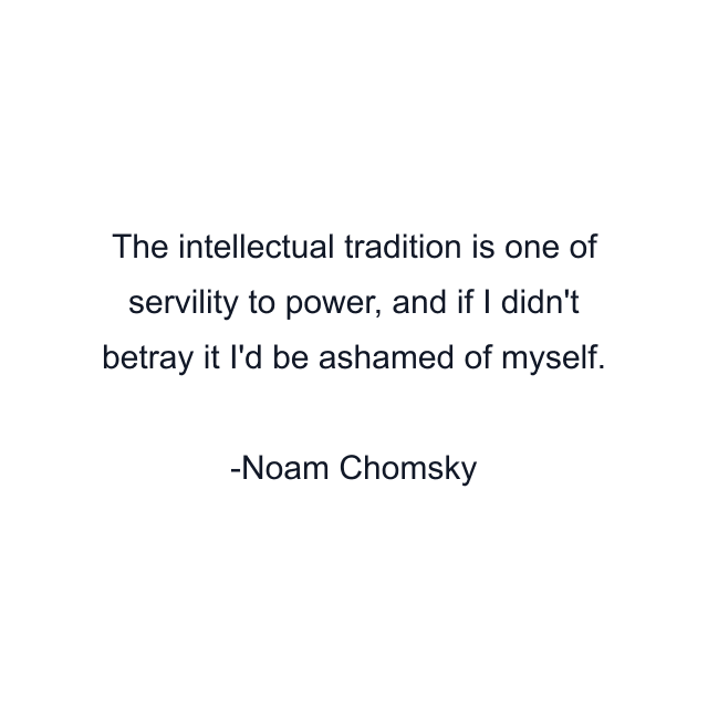 The intellectual tradition is one of servility to power, and if I didn't betray it I'd be ashamed of myself.