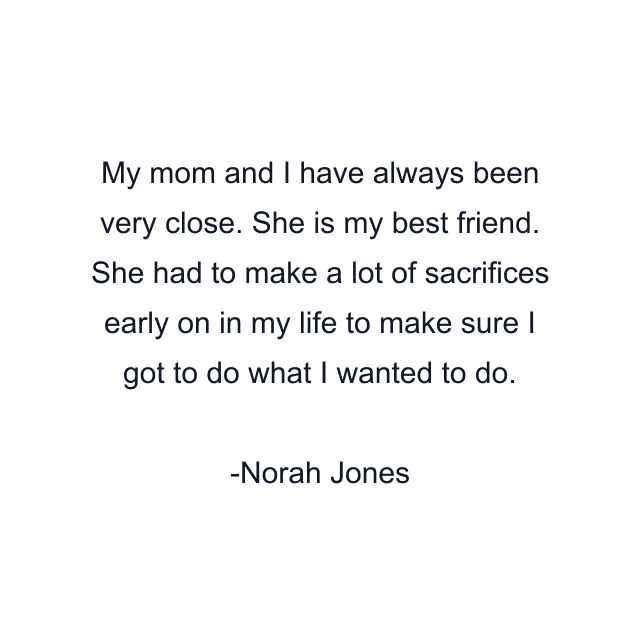 My mom and I have always been very close. She is my best friend. She had to make a lot of sacrifices early on in my life to make sure I got to do what I wanted to do.