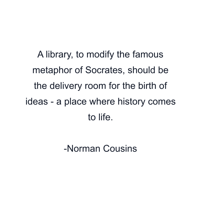 A library, to modify the famous metaphor of Socrates, should be the delivery room for the birth of ideas - a place where history comes to life.