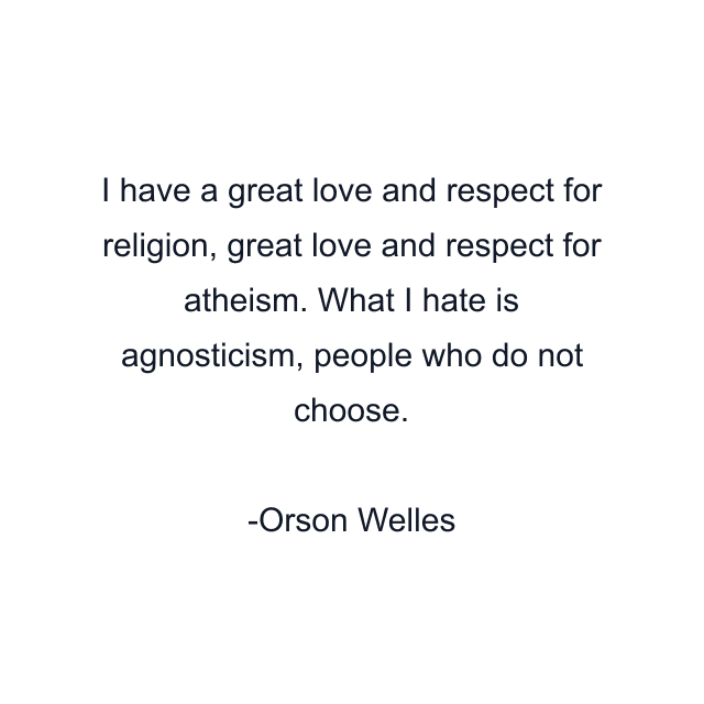 I have a great love and respect for religion, great love and respect for atheism. What I hate is agnosticism, people who do not choose.