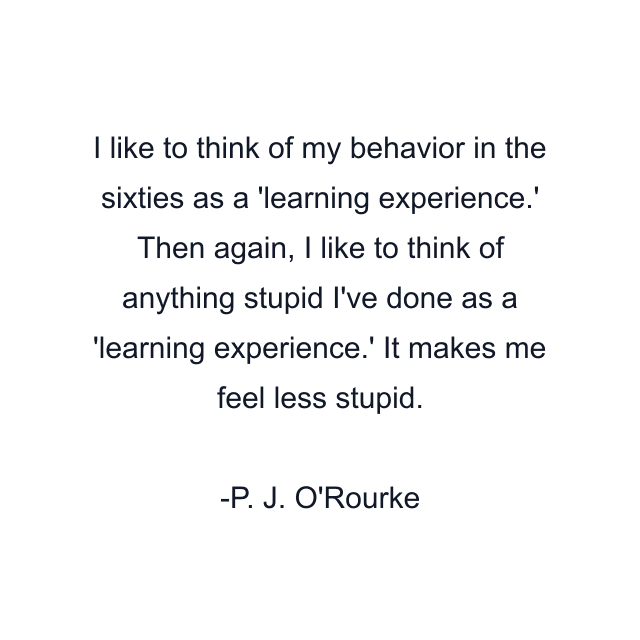 I like to think of my behavior in the sixties as a 'learning experience.' Then again, I like to think of anything stupid I've done as a 'learning experience.' It makes me feel less stupid.