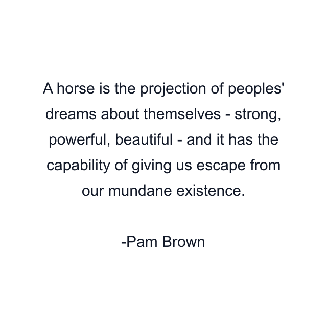 A horse is the projection of peoples' dreams about themselves - strong, powerful, beautiful - and it has the capability of giving us escape from our mundane existence.