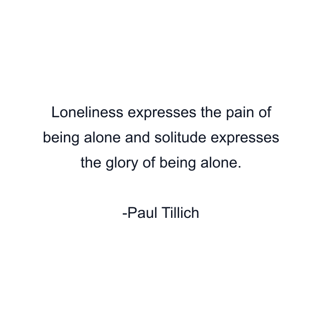 Loneliness expresses the pain of being alone and solitude expresses the glory of being alone.