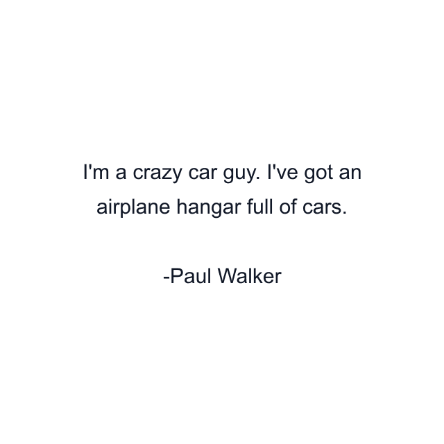 I'm a crazy car guy. I've got an airplane hangar full of cars.