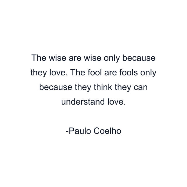 The wise are wise only because they love. The fool are fools only because they think they can understand love.