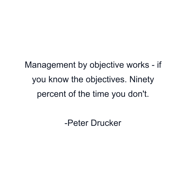 Management by objective works - if you know the objectives. Ninety percent of the time you don't.