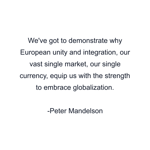 We've got to demonstrate why European unity and integration, our vast single market, our single currency, equip us with the strength to embrace globalization.