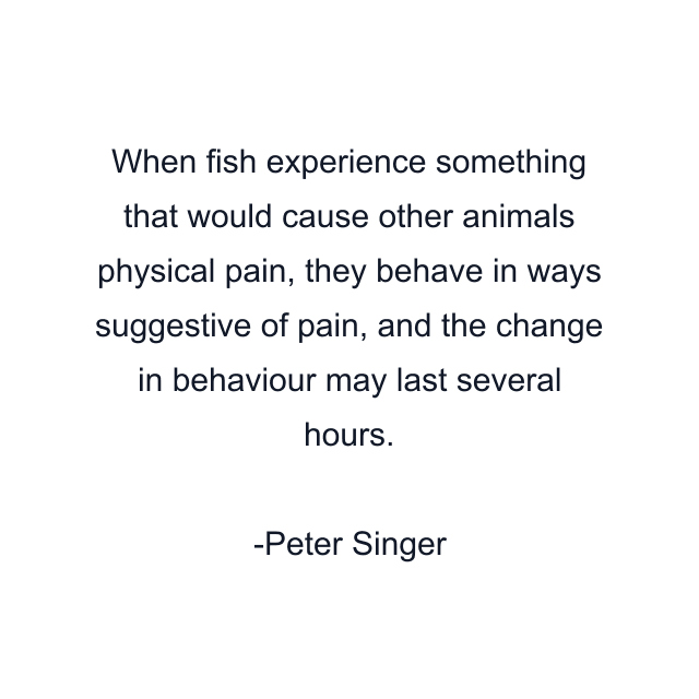 When fish experience something that would cause other animals physical pain, they behave in ways suggestive of pain, and the change in behaviour may last several hours.