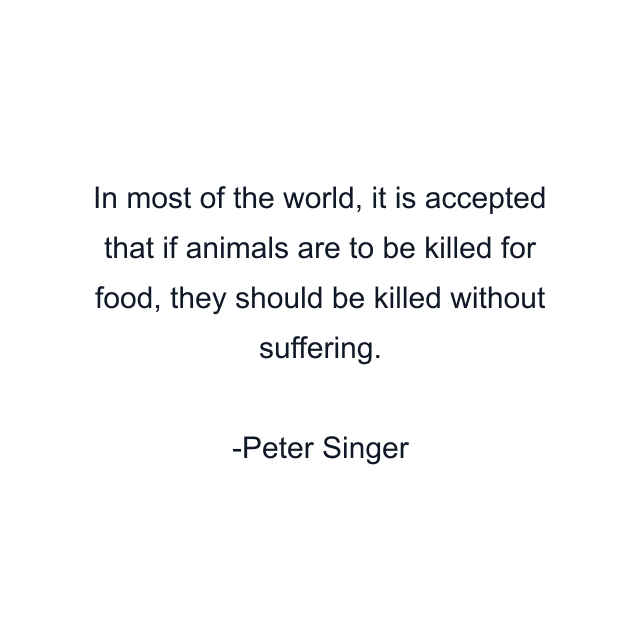 In most of the world, it is accepted that if animals are to be killed for food, they should be killed without suffering.