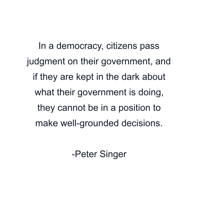 In a democracy, citizens pass judgment on their government, and if they are kept in the dark about what their government is doing, they cannot be in a position to make well-grounded decisions.