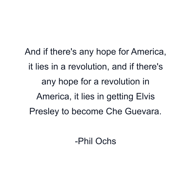 And if there's any hope for America, it lies in a revolution, and if there's any hope for a revolution in America, it lies in getting Elvis Presley to become Che Guevara.