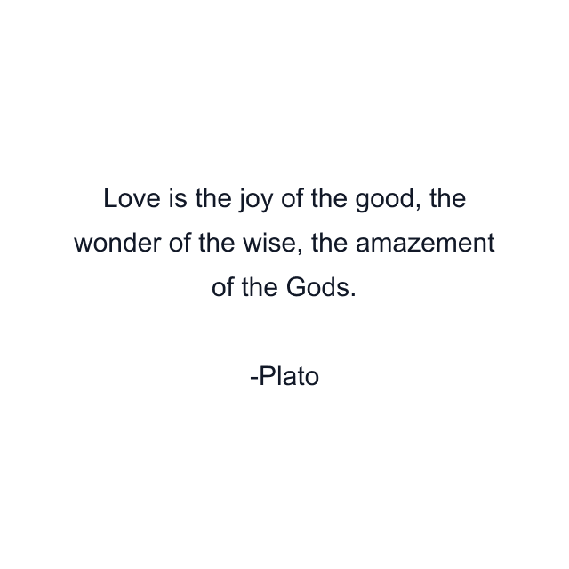 Love is the joy of the good, the wonder of the wise, the amazement of the Gods.