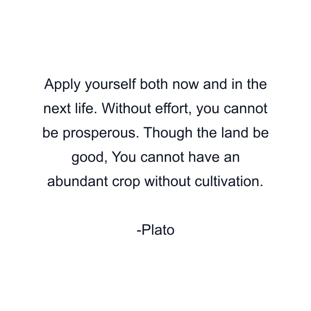 Apply yourself both now and in the next life. Without effort, you cannot be prosperous. Though the land be good, You cannot have an abundant crop without cultivation.