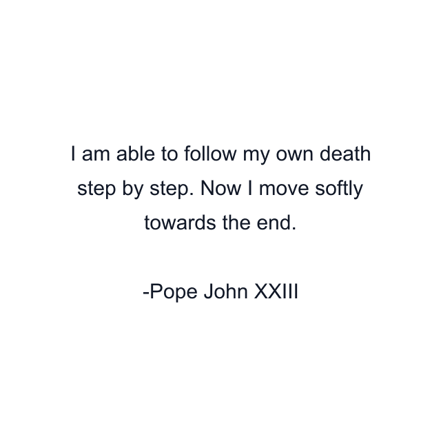 I am able to follow my own death step by step. Now I move softly towards the end.