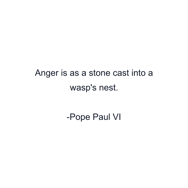 Anger is as a stone cast into a wasp's nest.