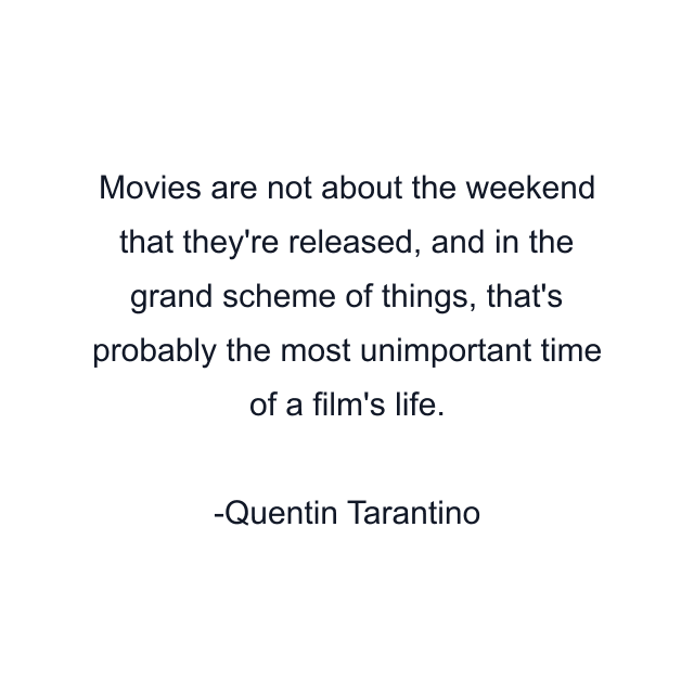 Movies are not about the weekend that they're released, and in the grand scheme of things, that's probably the most unimportant time of a film's life.