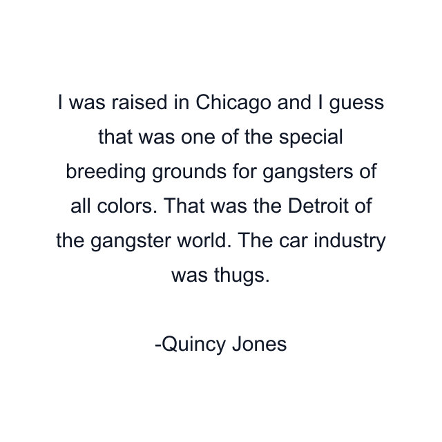 I was raised in Chicago and I guess that was one of the special breeding grounds for gangsters of all colors. That was the Detroit of the gangster world. The car industry was thugs.