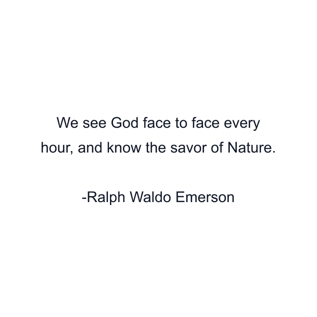 We see God face to face every hour, and know the savor of Nature.