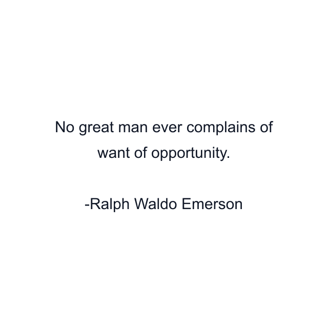 No great man ever complains of want of opportunity.