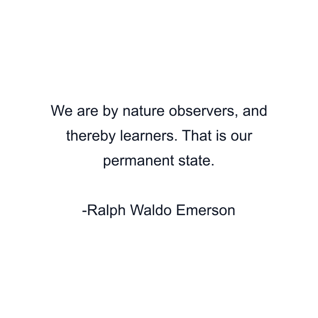 We are by nature observers, and thereby learners. That is our permanent state.