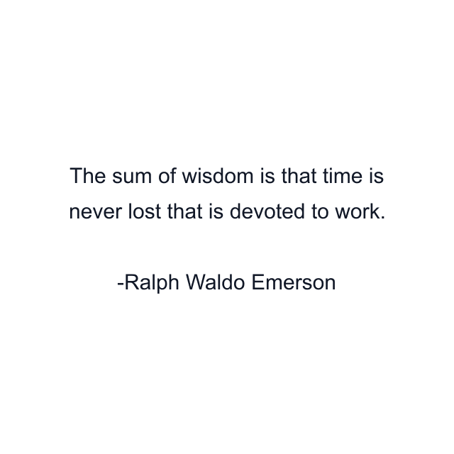 The sum of wisdom is that time is never lost that is devoted to work.