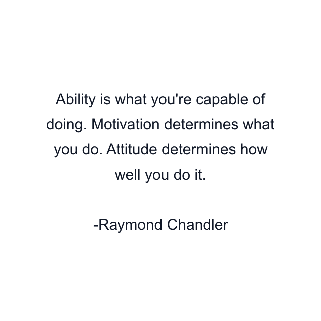 Ability is what you're capable of doing. Motivation determines what you do. Attitude determines how well you do it.