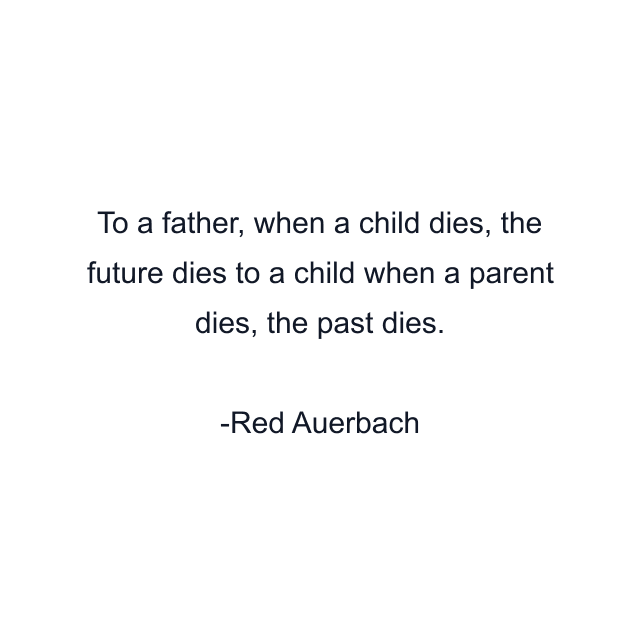 To a father, when a child dies, the future dies to a child when a parent dies, the past dies.