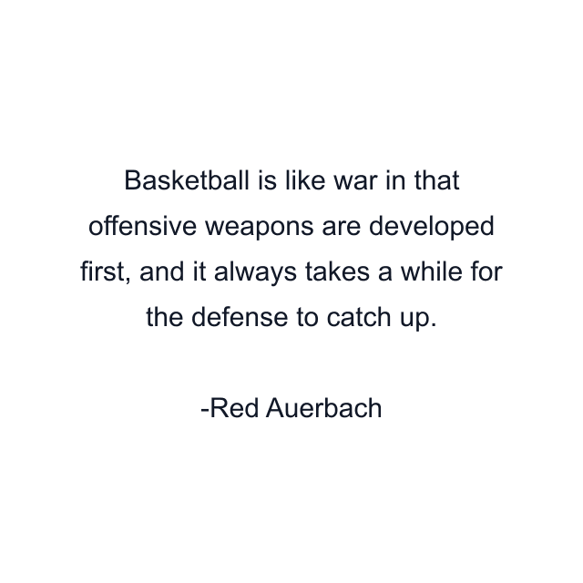 Basketball is like war in that offensive weapons are developed first, and it always takes a while for the defense to catch up.